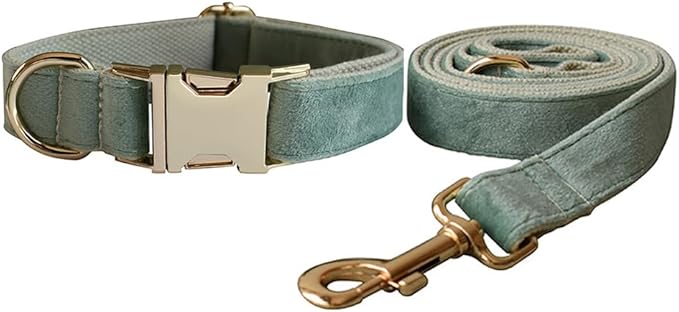 Love Dream Velvet Dog Collar and Leash Set, Soft & Comfy Adjustable Dog Leash and Collar with Heavy Duty Metal Buckle for Small Medium Large Dogs Training & Walking (Small, Mint Green)