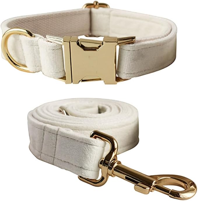Velvet Dog Collar and Leash Set, Bright & Stylish Leash and Collar Set, Durable Pet Collars with Heavy Duty Quick Release Metal Buckle Adjustable for Samll Medium Large Dogs or Cats