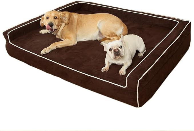 Orthopedic Foam Dog Beds for Large Dogs Up to 100 lbs, L Dog Couch with Bolster, Washable Pet Bed Sofa with Removable All-Over Water-Resistant Cover & Non-Slip Bottom(Large, Chocolate)