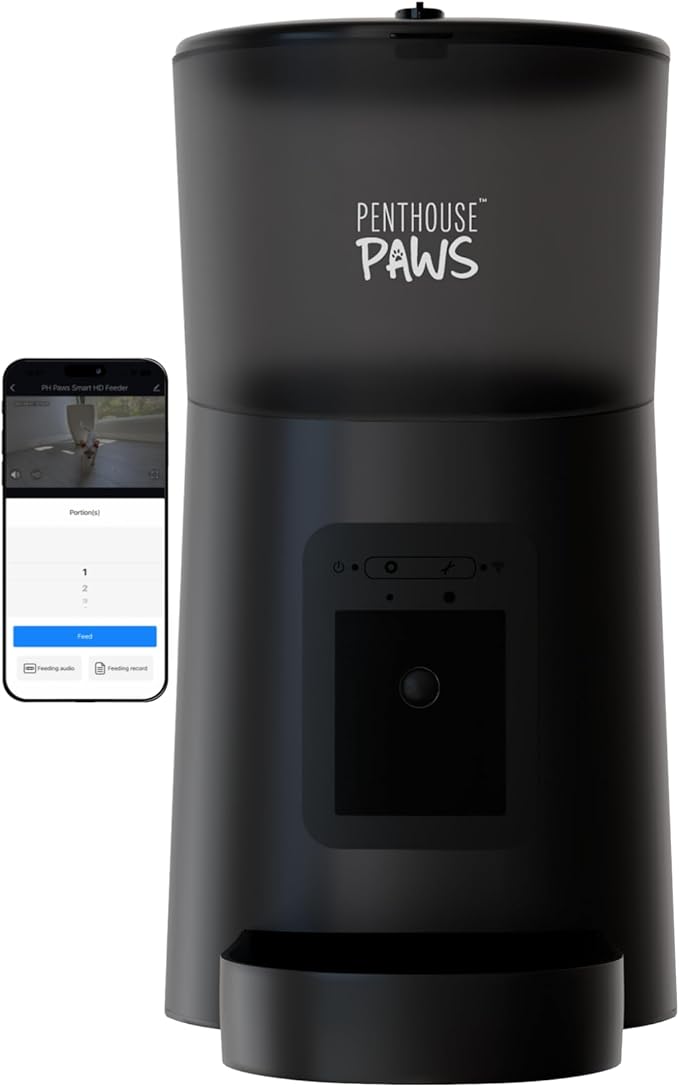 Smart HD Automatic Cat Feeder with 1080P Camera & Night Vision, 2-Way Audio, WiFi App Control, Anti-Jam 6L Cat Feeder with Backup Power, Easy to Clean, Schedules Up to 15 Meals for Cat & Dog, Black