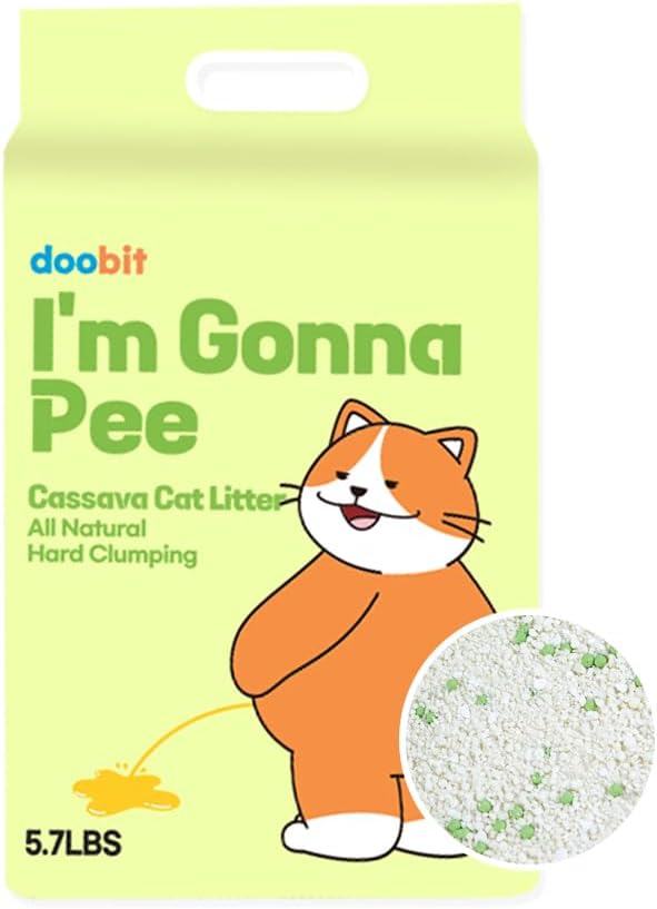 DOOBIT 100% Cassava Cat Litter, Natural Clumping Litter, Dust-Free, Super Clumping, Soft Texture, Mixable with Crystal cat Litter,I'm Gonna Pee(5.7lb x 1pack)