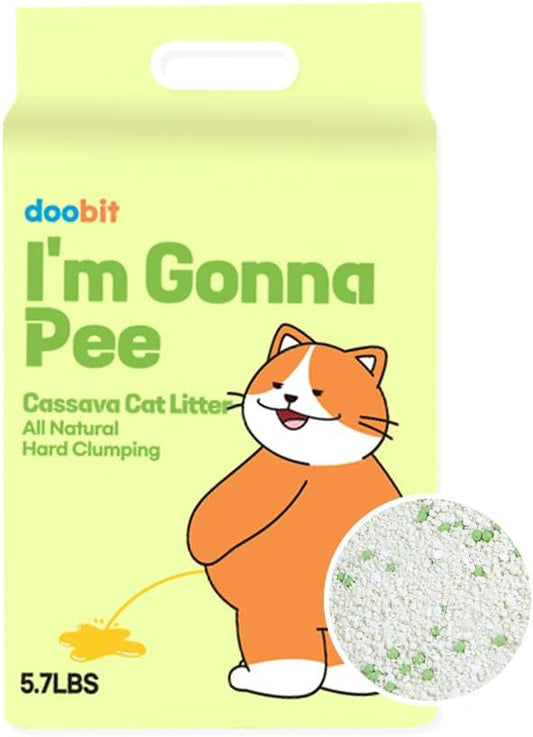 DOOBIT 100% Cassava Cat Litter, Natural Clumping Litter, Dust-Free, Super Clumping, Soft Texture, Mixable with Crystal cat Litter,I'm Gonna Pee(5.7lb x 1pack)