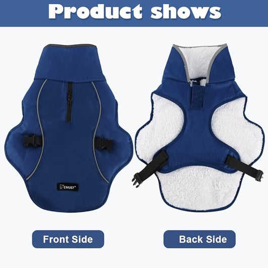 EMUST Dog Coat for Winter, Cozy Winter Jackets for Small/Medium/Large Dogs, Solid Color Dog Apparel for Cold Weather with Fleece Lining, Blue XXXL