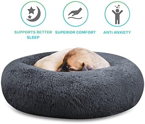 SAVFOX Calming Dog Bed, Anti Anxiety Dog Bed, Plush Donut Dog Bed for Small Dogs, Medium, Large & X-Large, Soft Fuzzy Comfy Dog Bed in Faux Fur, Washable Cuddler Pet Bed, Multiple Sizes S-XL