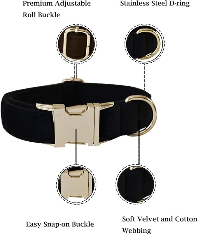 Velvet Dog Collar and Leash Set, Bright & Stylish Leash and Collar Set, Durable Pet Collars with Heavy Duty Quick Release Metal Buckle Adjustable for Samll Medium Large Dogs or Cats