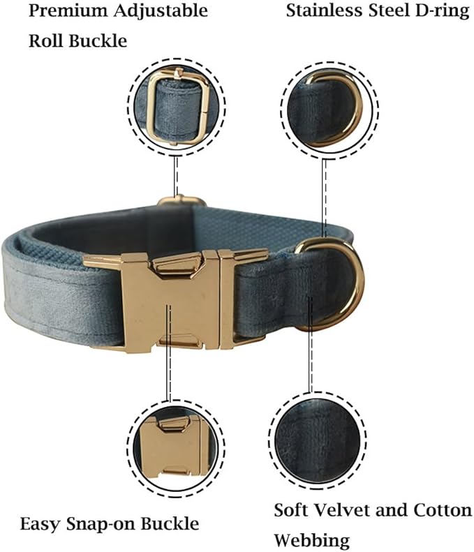 Velvet Dog Collar and Leash Set, Bright & Stylish Leash and Collar Set, Durable Pet Collars with Heavy Duty Quick Release Metal Buckle Adjustable for Samll Medium Large Dogs or Cats