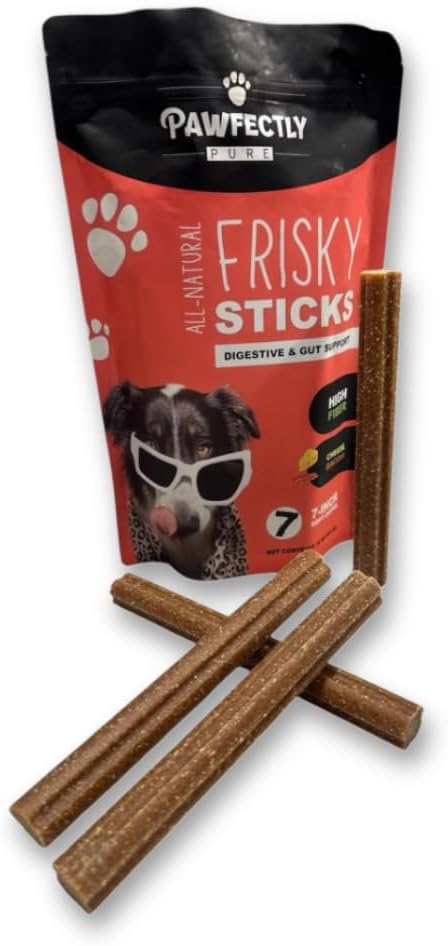 Pawfectly Pure Frisky Sticks Dog Treats, Cheese & Bacon Flavor, 7-Inch Soft Chews, High Fiber Digestive Support, 16 oz