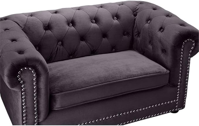 TOV Furniture The Dachshund Collection Velvet Upholstered Handmade Elevated Sofa Pet Dog Bed, Gray