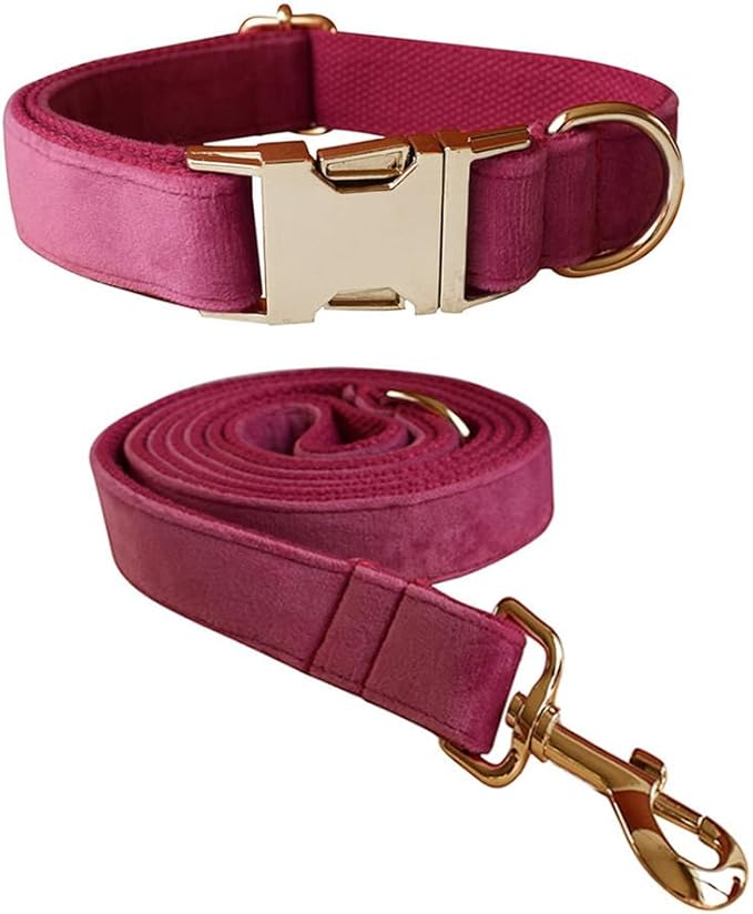 Velvet Dog Collar and Leash Set, Bright & Stylish Leash and Collar Set, Durable Pet Collars with Heavy Duty Quick Release Metal Buckle Adjustable for Samll Medium Large Dogs or Cats