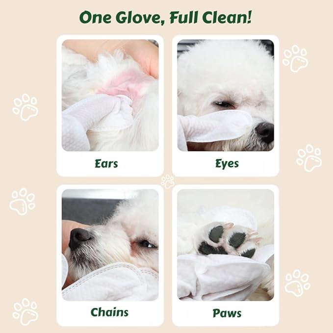20-Pack Extra Thick Pet Cleaning Glove Wipes with Lid | Value Pack Dog & Cat Grooming Gloves | Rinse-Free Bath Wipes with Coconut, Aloe & Jojoba for Odor Control & Daily Care
