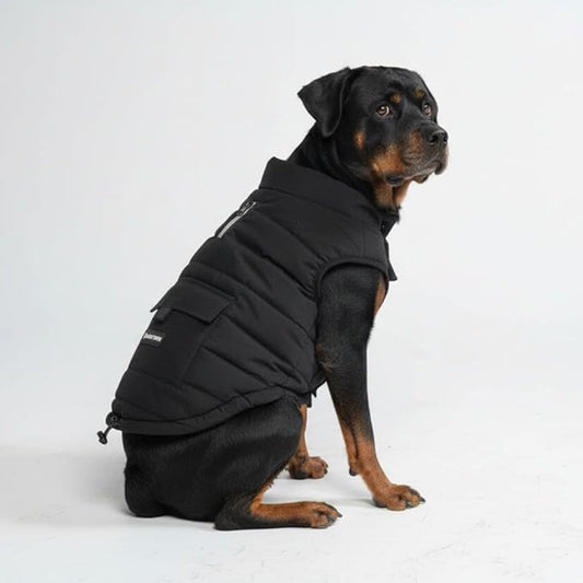 Spark Paws Dog Winter Jacket, Water-Resistant Coat, Warm Reflective Windproof Fleece-Interior, for Medium and Large Dogs - Black - 4XL