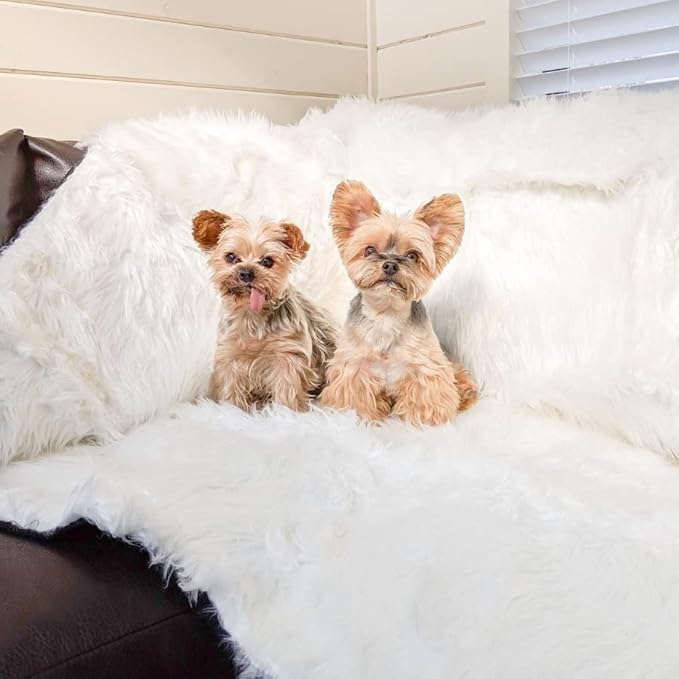 PAW BRANDS PupProtector Waterproof Throw Blanket for Dogs and Cats, Pet Blanket Cover for Couches, Sofas, Beds, Car Seats, Furniture, Calming Soft Faux Fur, Polar White, Original (60" L x 50" W)