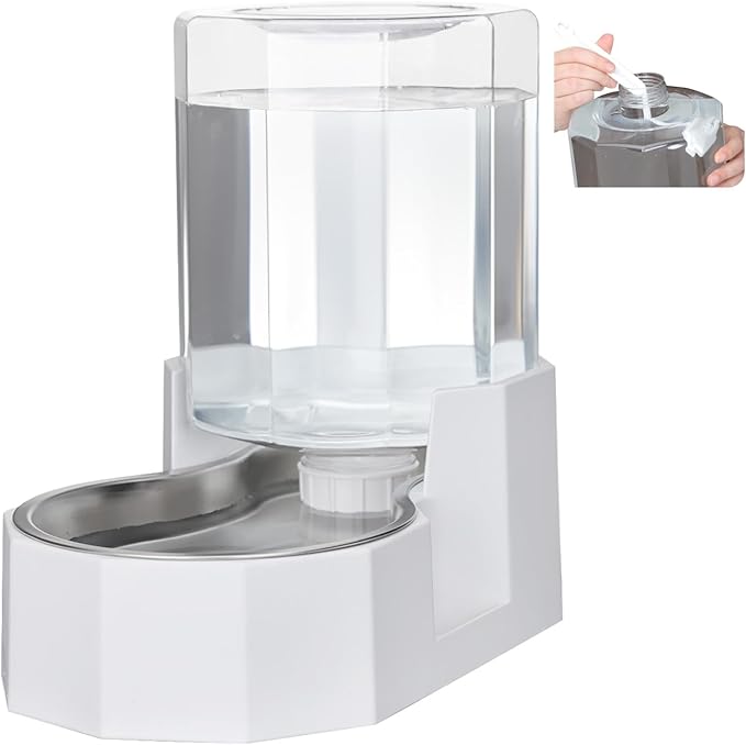 Sfozstra Gravity Water Bowl Dispenser : Automatic 4L White Cat Stainless Steel Feeder Without Filters for Pets Indoor/Outdoor by Owners