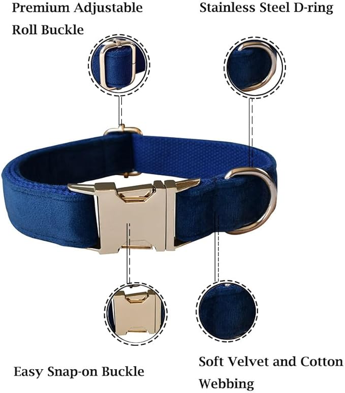 Velvet Dog Collar and Leash Set, Bright & Stylish Leash and Collar Set, Durable Pet Collars with Heavy Duty Quick Release Metal Buckle Adjustable for Samll Medium Large Dogs or Cats