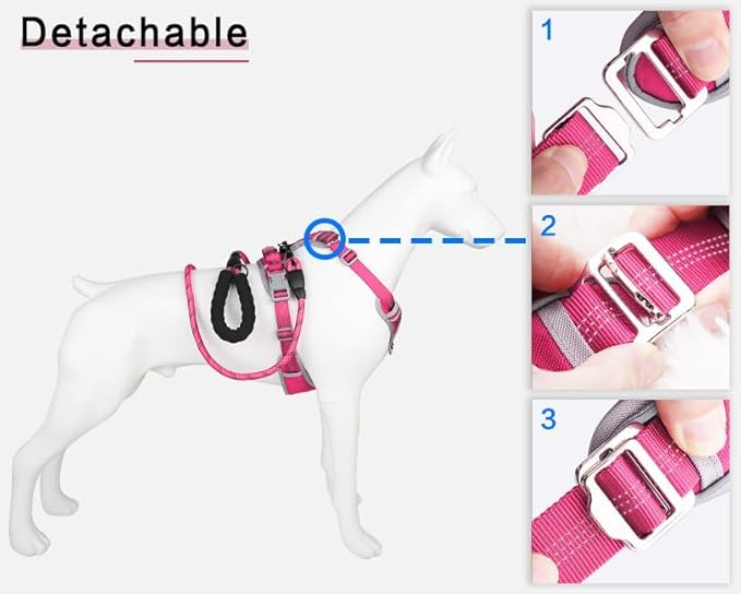 Adjustable Dog Harness - No Pull, Reflective, Soft Padded for Small, Medium, Large Dogs - Includes Leash Pink L