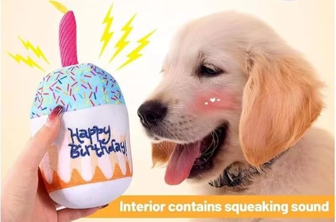 Paw-FECT Piece Birthday Cupcake Dog Toy - Plushy Squeaky Bite Resistant Birthday Gift for Small/Medium/Large Breeds, Unique for Your Dog's Special Day