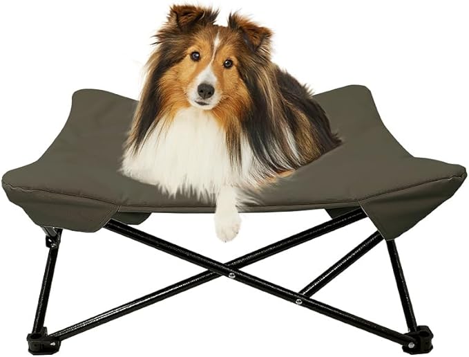 Two Heights in One, Dog Bed Cot for Pet, Waterproof Mesh, Adjustable Height, Indoor/Outdoor (Khaki Brown, Medium)