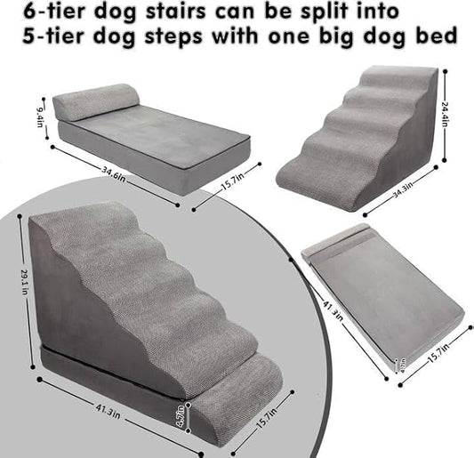 Dog Stairs & Steps for High Beds 30 Inches Tall, LitaiL 6 Steps Pet Stairs/Steps for Beds 24-30inch High for Small Large Dogs, Non-Slip Dog Ramps/Ladder for Old Dogs/Cats