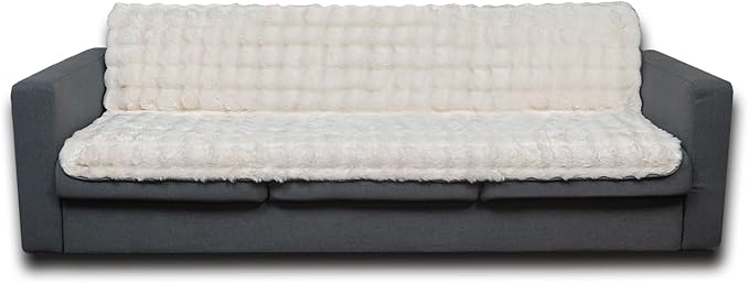 Dogs/Cats Bed Mats, Dog Pad Washable Removable Couch Cover with Anti-Slip Back, Plush Long Fur Mat, Perfect for Small, Medium and Large Dogs.(White-Bubble, 68"x82")