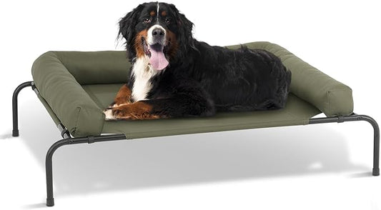Athena Collection Outdoor Elevated Dog Bed with Removable Bolsters, 55 Inches Raised Dog Cot Washable with Metal Frame Non-Slip Feet for Large Size Dog, Green