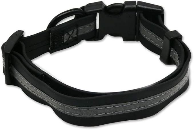 NIMBLE Dog Collar Waterproof Pet Collars Anti-Odor Durable Adjustable PVC & Polyester Soft with Reflective Cloth Stripe Basic Dog Collars S/M/L Sizes (Small (9.45”-14.17”inches), Black)