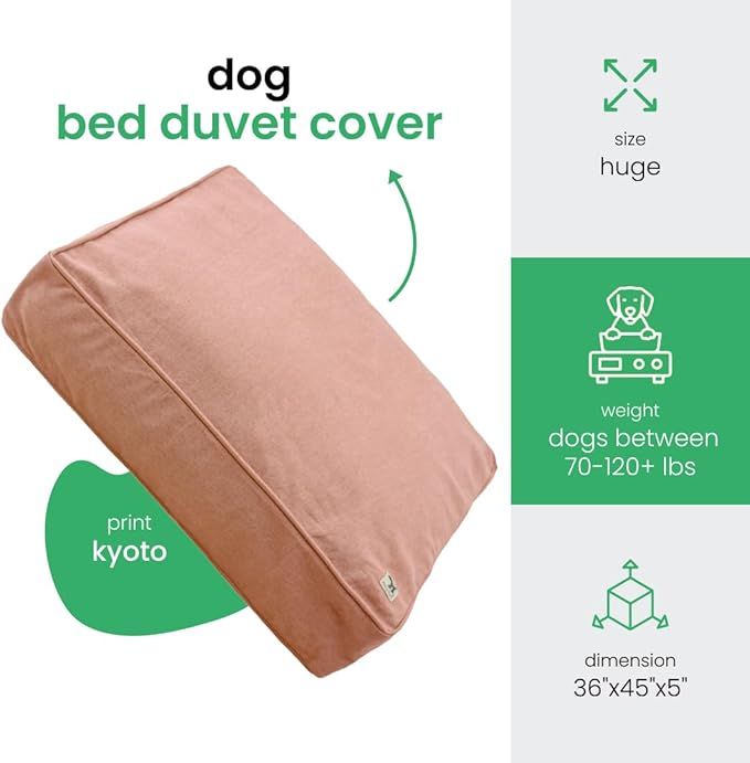 Molly Mutt Kyoto Dog Bed Duvet Cover, GOTS-Certified 100% Organic Cotton Canvas Cover for Dog, Puppy, or Cat Bed, Durable, Washable, and Free of Harmful Chemicals, Huge, 36"x45"x5", Dusty Pink