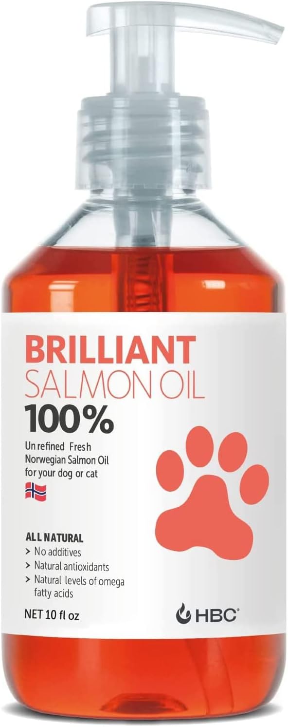 Brilliant Salmon Oil for Dogs, Cats & Puppies | Omega 3 Fish Oil Liquid Supplement with DHA, EPA Fatty Acids | Supports Skin and Coat, Immune System & Joint Function | Hofseth BioCare (10oz)