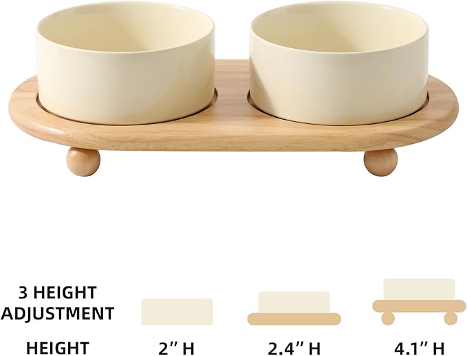 Havniva Ceramic Elevated Dog Bowls, Food and Water Bowls for Dogs, Puppy, Raised Dog Dish, Pet Feeder(6inch, 2 x Beige + Stand)