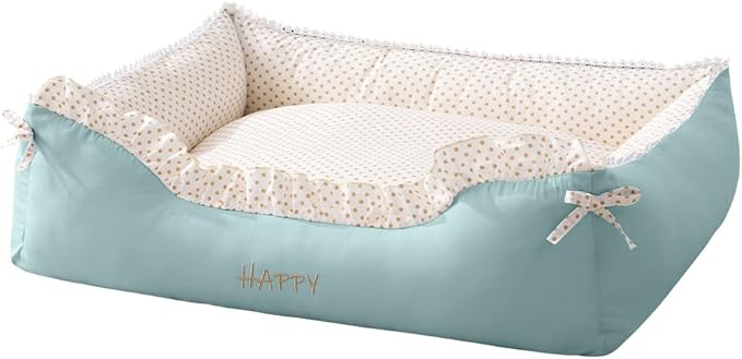 Cat Bed Rectangle Pet Bed Gift for Puppy and Kitten Machine Washable Calming Fluffy Pet Couch Sofa for Indoor Outdoor Portable Soft Cat Beds with Non-Slip Bottom 24×18×9inch Green