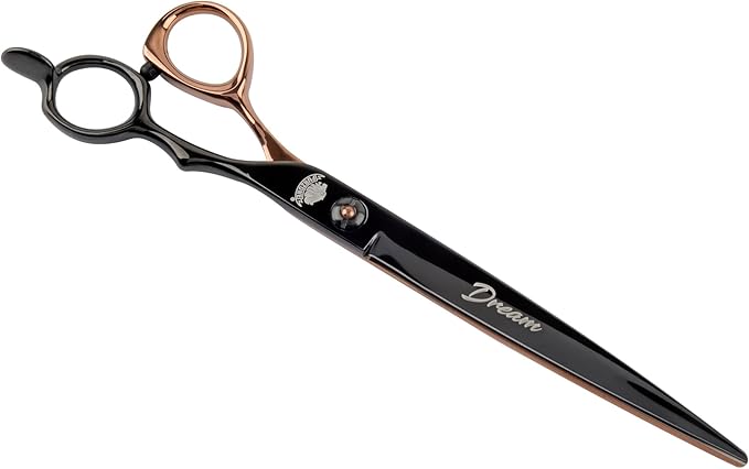 Furzone 7.5” DREAM Straight Shear Pet Dog Grooming Scissors, Patent Grip Design, Easy Adjust, Japanese 440C Tempered Steel, Lightweight, Professional Dog Scissors For Dog Grooming (Serrated)