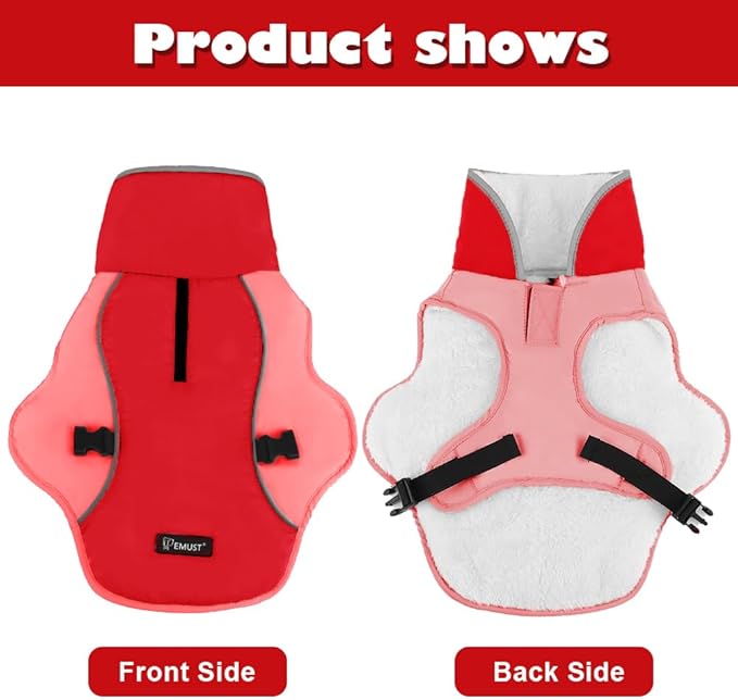 EMUST Dog Cold Weather Coats, Fleece Lining Small/Medium/Large Dogs Jacket for Winter, Warm Warm Dog Winter Clothes for Large Dogs, New Orange, XL