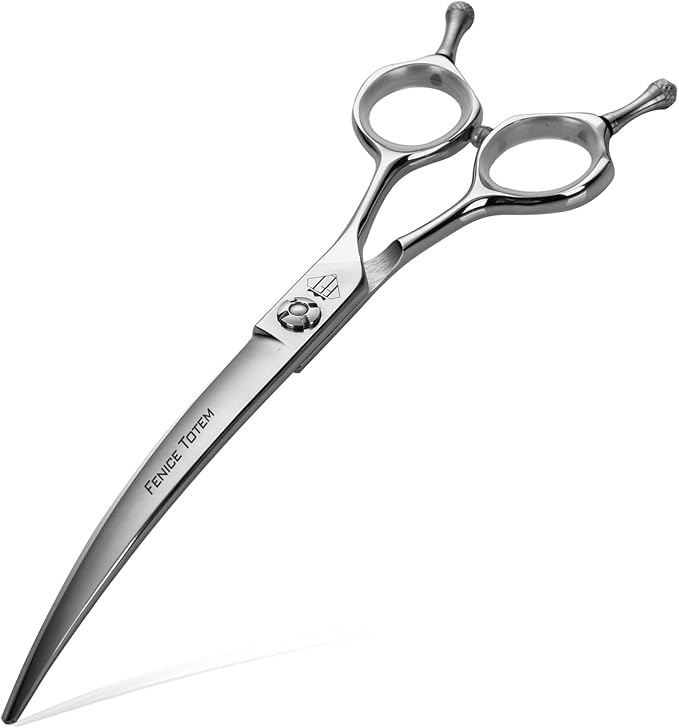 Dog Grooming Scissors: Professional Grooming Scissors for Pet High Precision CNC-Cut Blades, Silver (Curved, 7")
