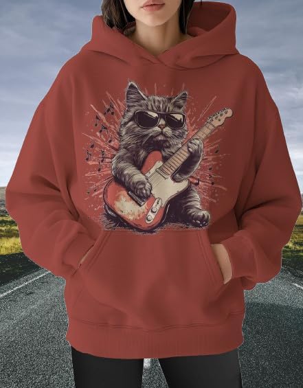 Womens Funny Cat Hoodies Oversized Graphic Hooded Sweatshirt for Women Fall Plus Size Pullover Hoodie Y2K