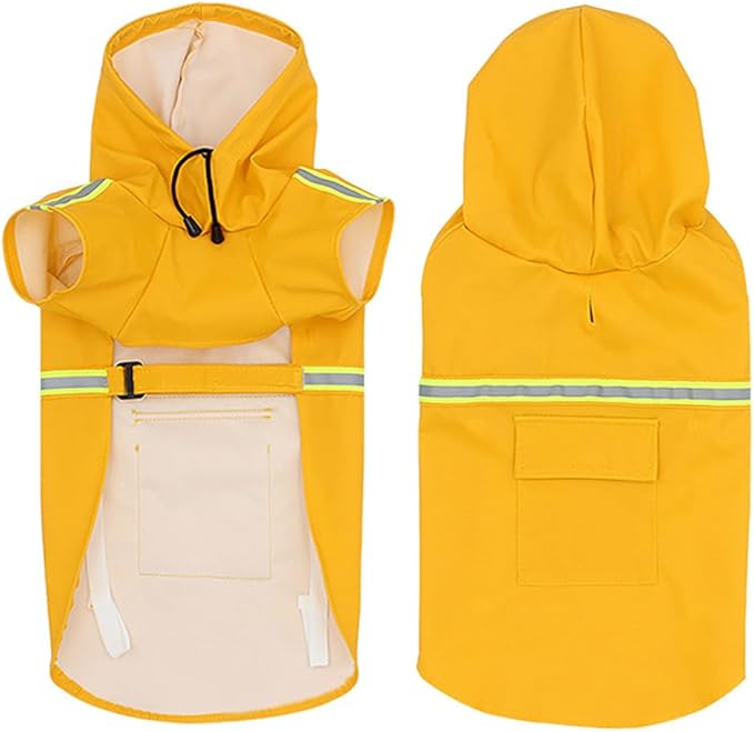 Pet Dog Raincoat Waterproof Reflective Lightweight with Adjustable Hood for Small Medium Large Dogs (Yellow,L)