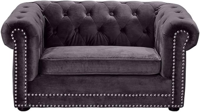 TOV Furniture The Dachshund Collection Velvet Upholstered Handmade Elevated Sofa Pet Dog Bed, Gray