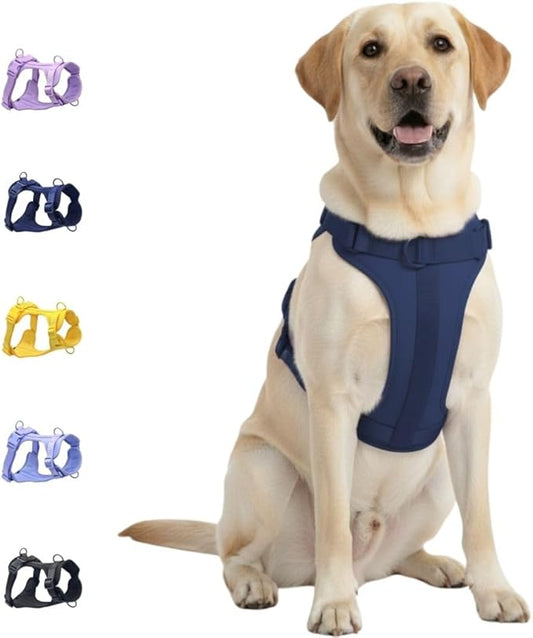 Dog Harness, No-Pull Pet Harness with 3 Leash Clips, Adjustable Soft Padded Dog Vest, Breathable Mesh Cushion for Small Medium Large Dogs (Blue, Large (Neck:20"-25" Chest 28"-41"))