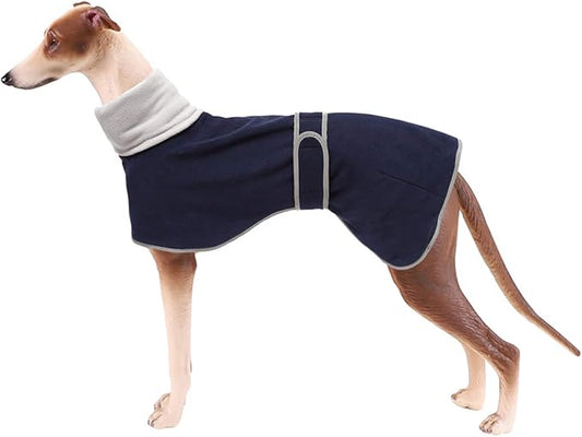 Geyecete Greyhound Cosy Fleece Jumper, Dog Winter Coat with Warm Fleece Lining, Outdoor Dog Apparel with Adjustable Bands for Medium, Large Dog -Blue-XXL