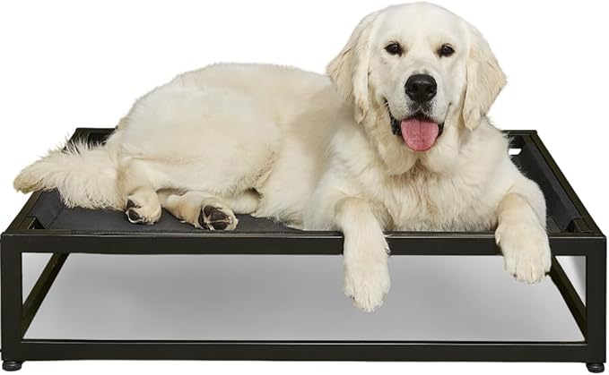 FUZI Luxury Up Pup Elevated Dog Bed, Premium Indoor & Outdoor Raised Pet Bed, Chew-Proof & Durable, Breathable Design for Comfort & Support, Dog Cot Medium 32x24x8 Black