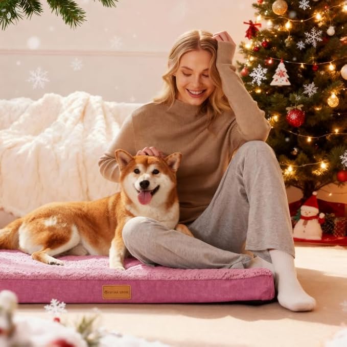 Patas Lague Orthopedic Jumbo Dog Bed for Large Sized Dog 56''X40'', Soft Waterproof Egg Crate Foam Large Pet Crate Beds Mat with Removable Washable Cover and Non-Slip Bottom, Hot Pink