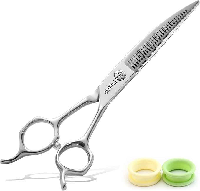 Magic Curved Natural Chunkers Dog Grooming Scissors Professional 7'' Pointy-tongued Curved Thinning Shears for Pet Cat Shih Tzu, Schnauzer 70% Thinning Rate Japan 440C 37 Teeth