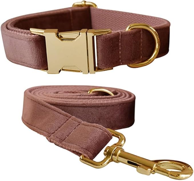 Velvet Dog Collar and Leash Set, Bright & Stylish Leash and Collar Set, Durable Pet Collars with Heavy Duty Quick Release Metal Buckle Adjustable for Samll Medium Large Dogs or Cats