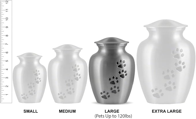 Pet Urn for Dogs and Cats with Personalized Laser Engraving, Ottillie Paws Premier Series Memorial Urns (Large Cloud White with Vertical Pewter Paws)