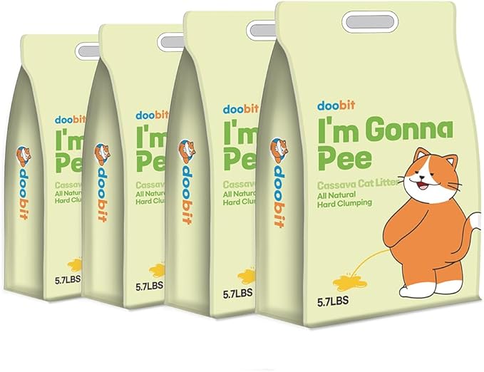 DOOBIT Cassava Cat Litter,100% Natural Eco-Friendly,Fast Clumping,Kittens and Sensitive Cats Litter,Mixable with Clay and Various Litter,Save Usage,Non-Stick,No Odor,No Dust,No Mess(5.7lb x 4pack)