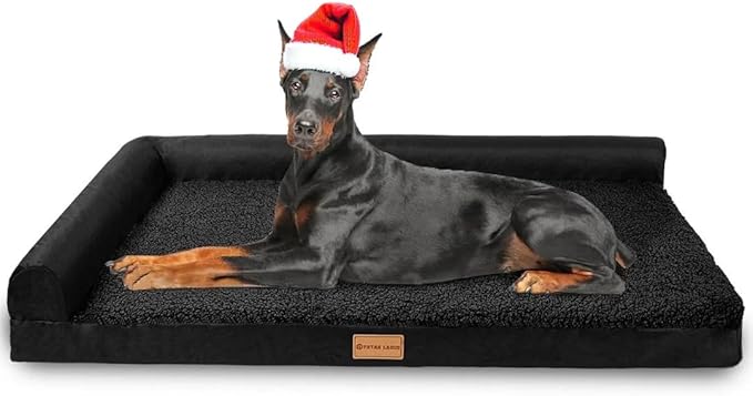 Patas Lague Orthopedic Jumbo Dog Bed for Extra Large Dogs 56''X40'', Waterproof L Bolster Pet Sofa Beds with Removable Washable Cover, Soft Comfortable Pet Couch Crate Mat with Nonskid Bottom, Black