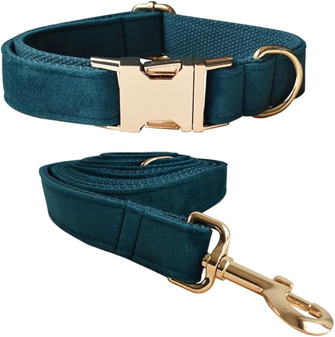 Velvet Dog Collar and Leash Set, Bright & Stylish Leash and Collar Set, Durable Pet Collars with Heavy Duty Quick Release Metal Buckle Adjustable for Samll Medium Large Dogs or Cats