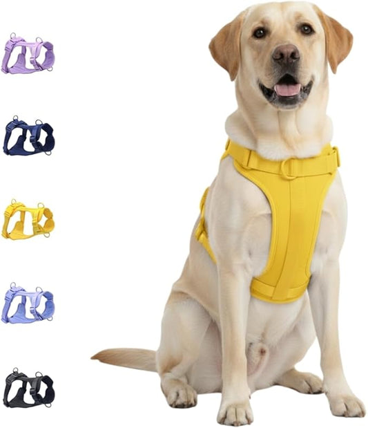 Dog Harness, No-Pull Pet Harness with 3 Leash Clips, Adjustable Soft Padded Dog Vest, Breathable Mesh Cushion for Small Medium Large Dogs (Yellow, Large (Neck:20"-25" Chest 28"-41"))