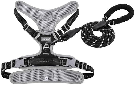 Adjustable Dog Harness - No Pull, Reflective, Soft Padded for Small, Medium, Large Dogs - Includes Leash Black M
