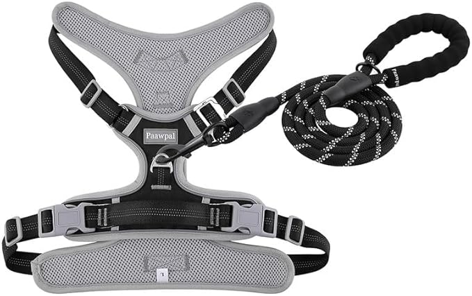 Adjustable Dog Harness - No Pull, Reflective, Soft Padded for Small, Medium, Large Dogs - Includes Leash Black XS