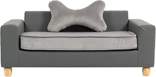 CRITTER SITTERS 43” Faux Leather Ped Bed in Dark Grey, Durable Washable Sofa Couch for Large Cats & Dogs, Must Have Essential Furniture Accessory for Kittens & Puppies