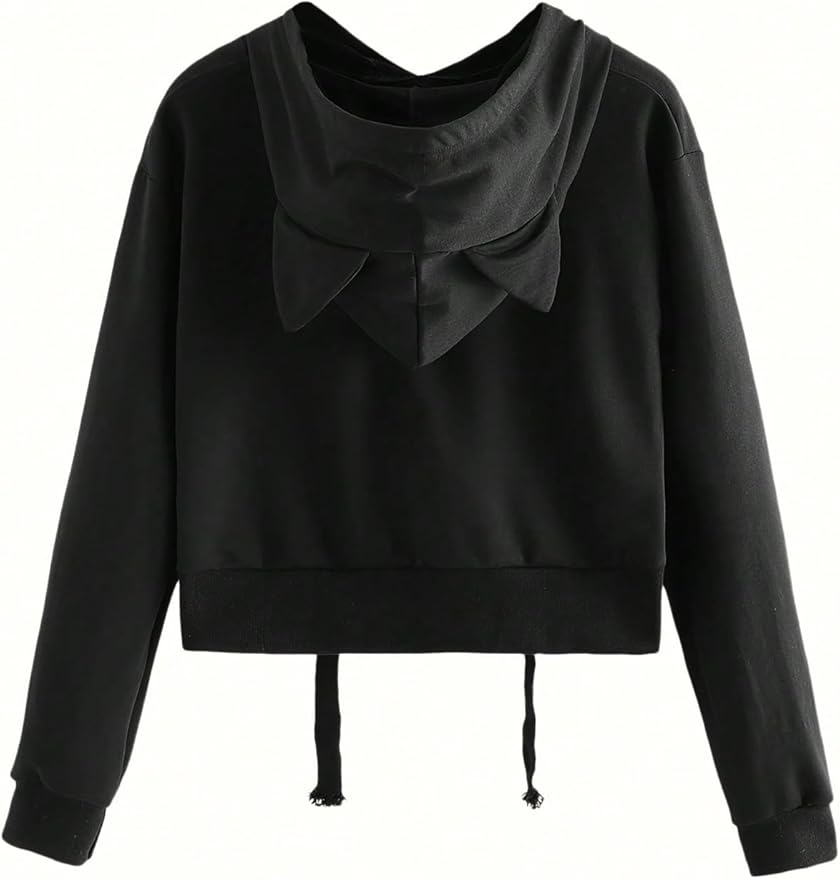 SweatyRocks Women's Cute Cat Ear Hoodies Long Sleeve Crop Sweatshirt Pullover Tops